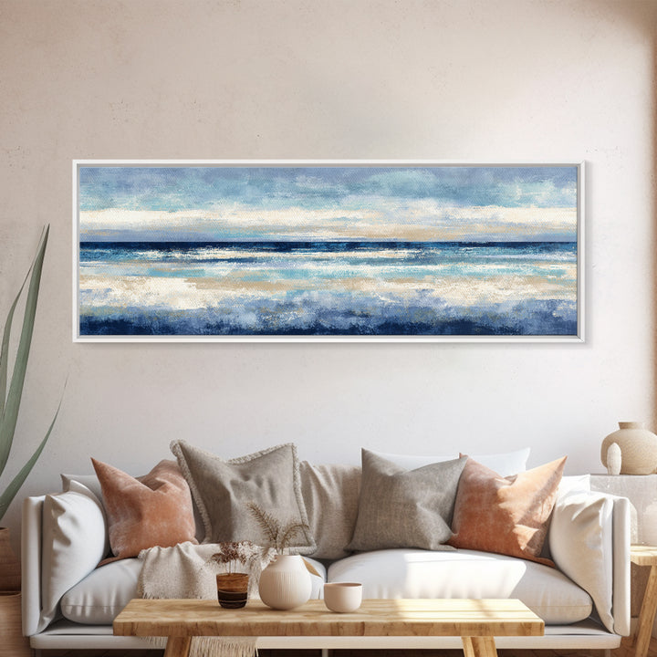 Elegant Moonlit Ocean Horizon Framed Canvas Print, Master Bedroom, Above Bed Wall Art, Bedroom Decor, Fine Art, Sanctuary, MAS-3x1-17