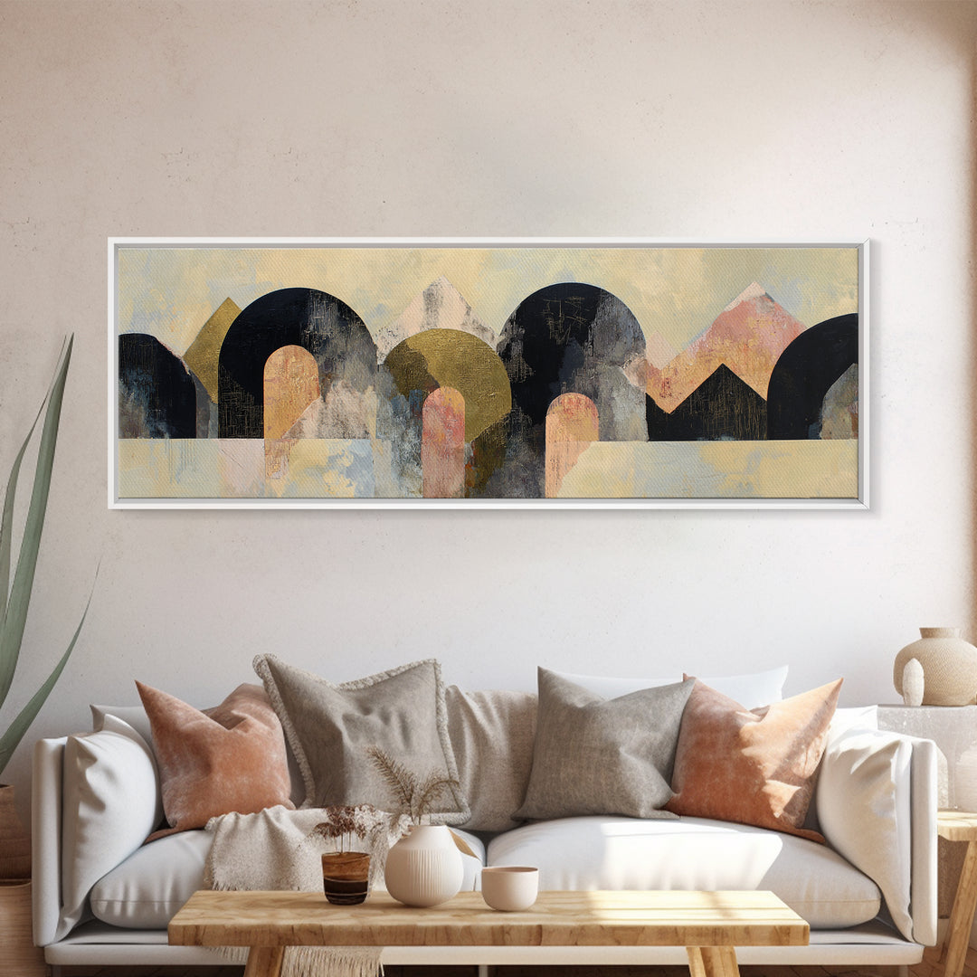 Gold Accented Abstract Arches Canvas Print, Master Bedroom, Vinyl Wall Decal, Bedroom Decor, Abstract Art, Sanctuary, MAS-3x1-24