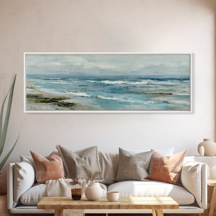 Hotel Coastal Landscape Framed Canvas Print, Master Bedroom, Bedroom, Bedroom Decor, Fine Art, Sanctuary, Boho Decor, MAS-3x1-37