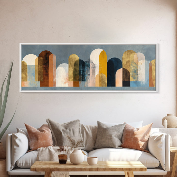 Gold Accented Abstract Arches Canvas Print, Master Bedroom, Textured Painting, Bedroom Decor, Abstract Art, Sanctuary, MAS-3x1-48