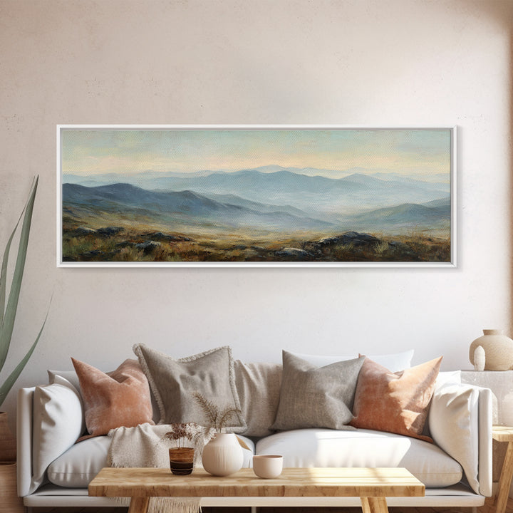 Soft Mountain Ridge Framed Canvas Print, Master Bedroom, Above Bed Wall Decor, Bedroom Decor, Oil Painting, Sanctuary, MAS-3x1-53