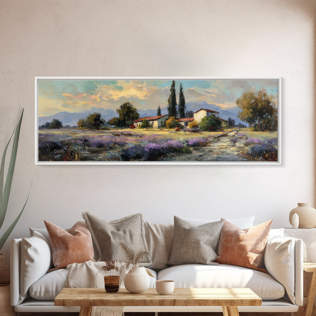 Lavender Field at Twilight Framed Canvas Print, Master Bedroom, Farmhouse Wall Art, Bedroom Decor, Fine Art, Sanctuary, MAS-3x1-58