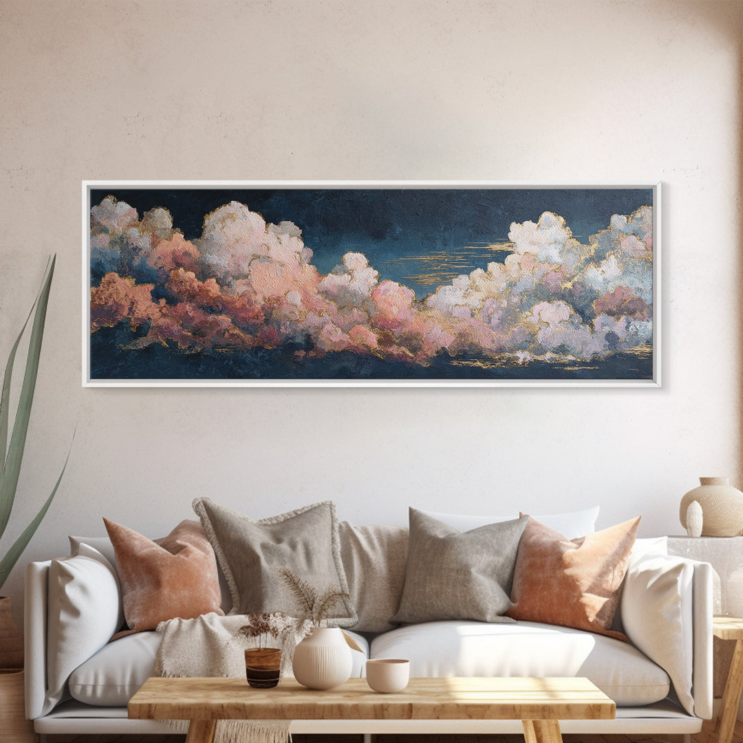 Blush and Taupe Cloudscape Canvas Print, Master Bedroom, Wall Art, Bedroom Decor, Oil Painting, Sanctuary, Bedroom Wall Art, MAS-3x1-70