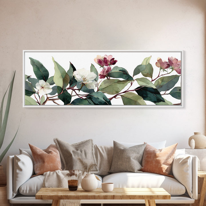 Gentle Eucalyptus Watercolor Branches Canvas Print, Master Bedroom, Art Print, Bedroom Decor, Oil Painting, Sanctuary, MAS-3x1-76
