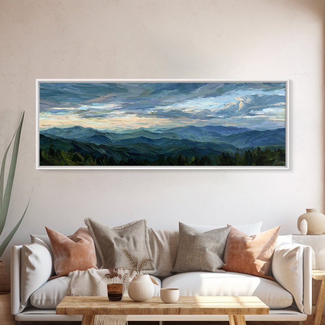Soft Mountain Ridge Framed Canvas Print, Master Bedroom, Above Bed Wall Decor, Bedroom Decor, Oil Painting, Sanctuary, MAS-3x1-77