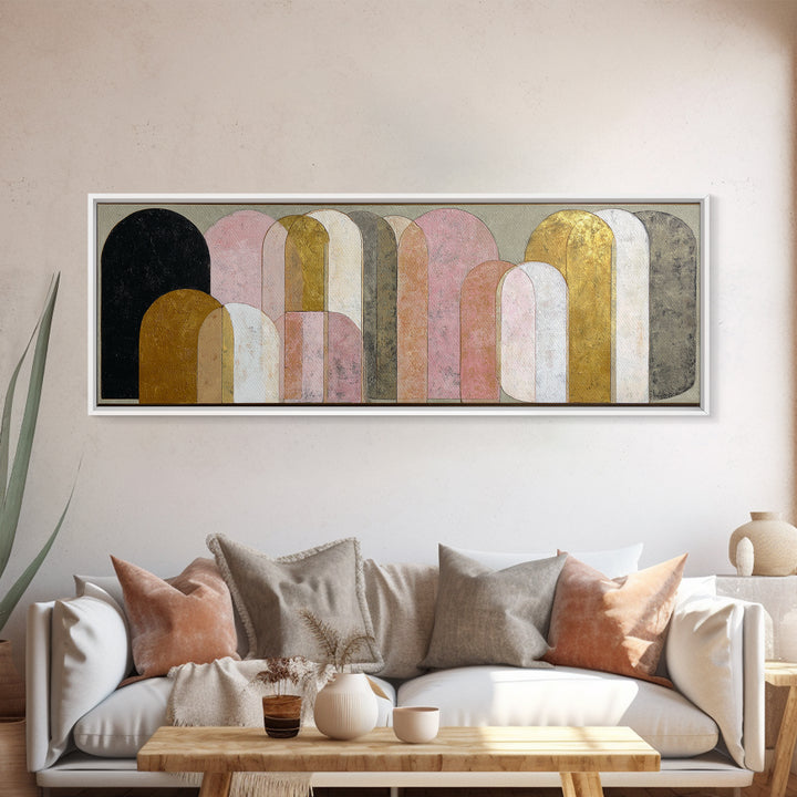 Gold Accented Abstract Arches Canvas Print, Master Bedroom, Textured Painting, Bedroom Decor, Abstract Art, Sanctuary, MAS-3x1-96