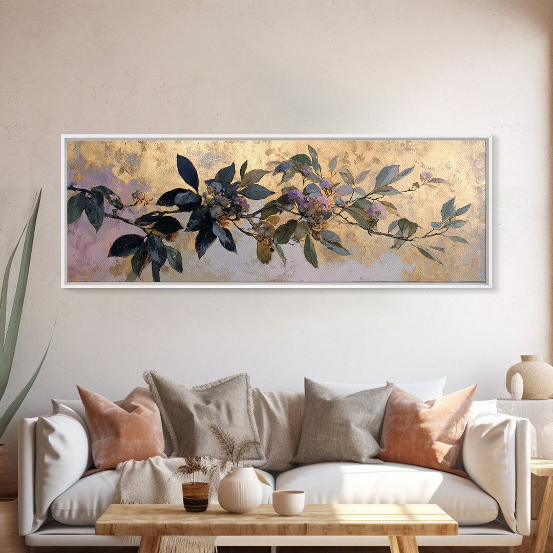 Dreamy Celestial Moon and Botanical Composition Framed Canvas Print, Master Bedroom, Bedroom Decor, Oil Painting, Sanctuary, MAS-3x1-99