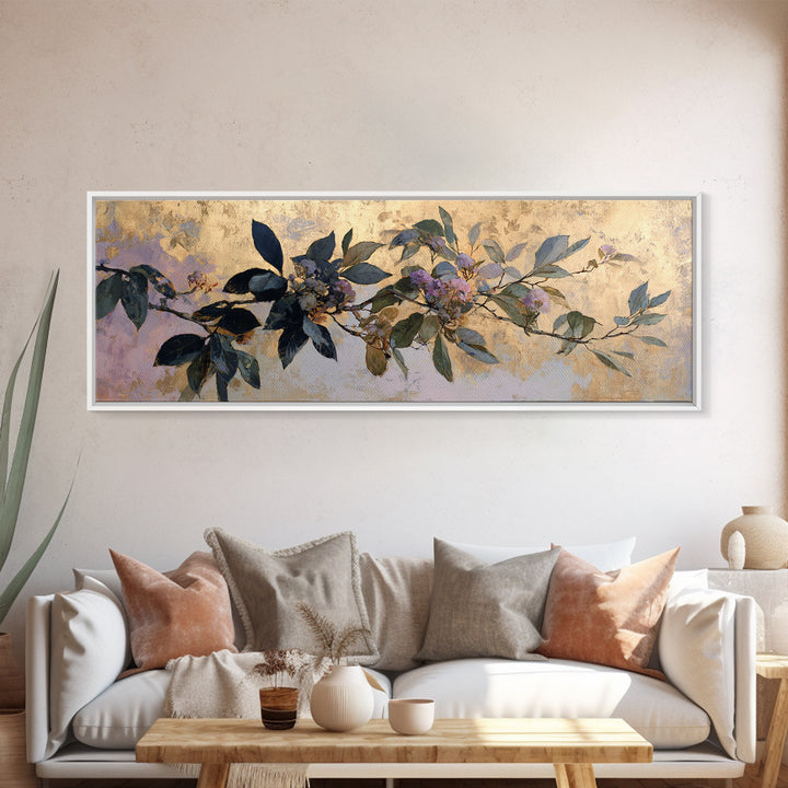 Dreamy Celestial Moon and Botanical Composition Framed Canvas Print, Master Bedroom, Bedroom Decor, Oil Painting, Sanctuary, MAS-3x1-99