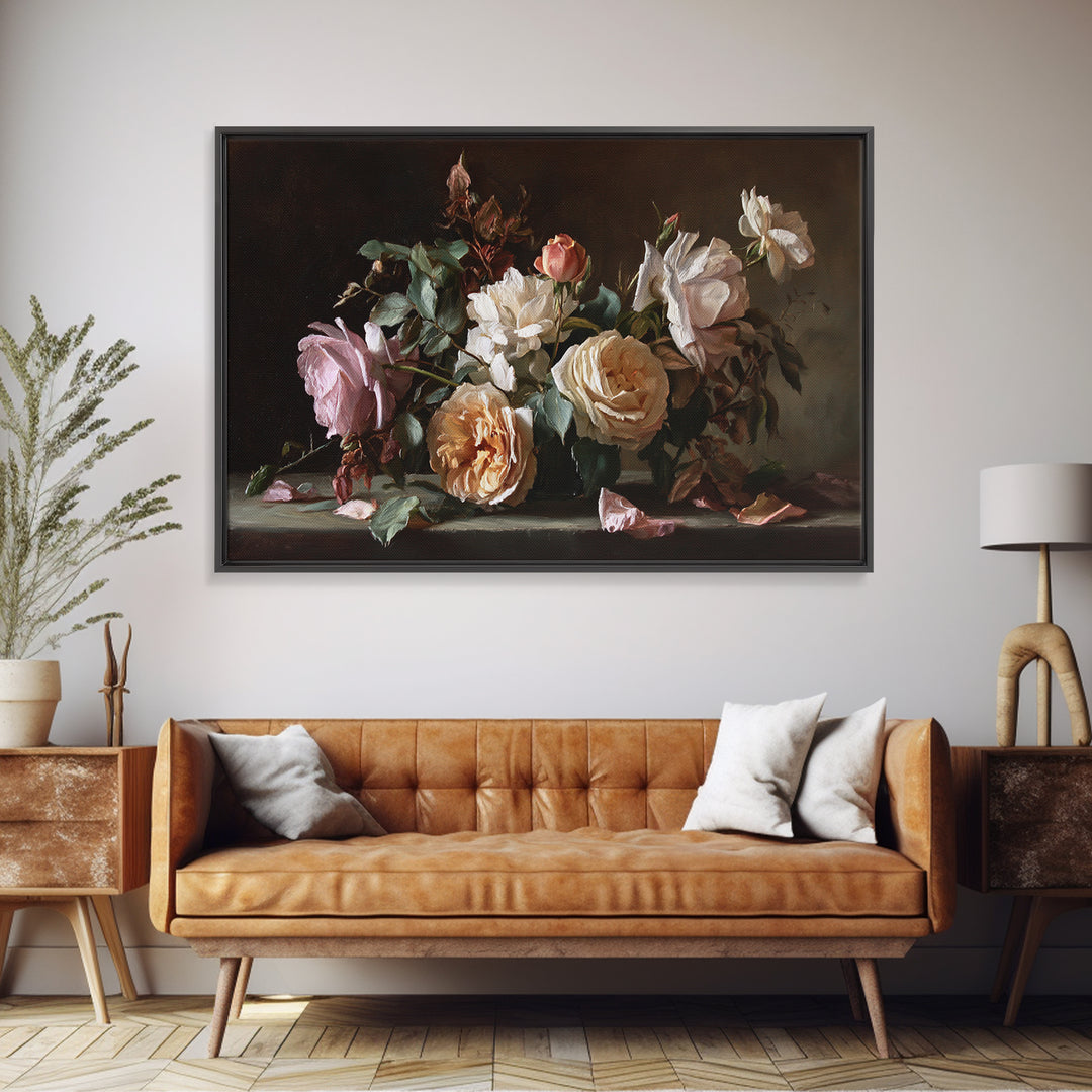 Warm Candlelit Still Life Framed Canvas Print, Master Bedroom, Wall Art, Bedroom Decor, Oil Painting, Sanctuary, MAS-3x2-100