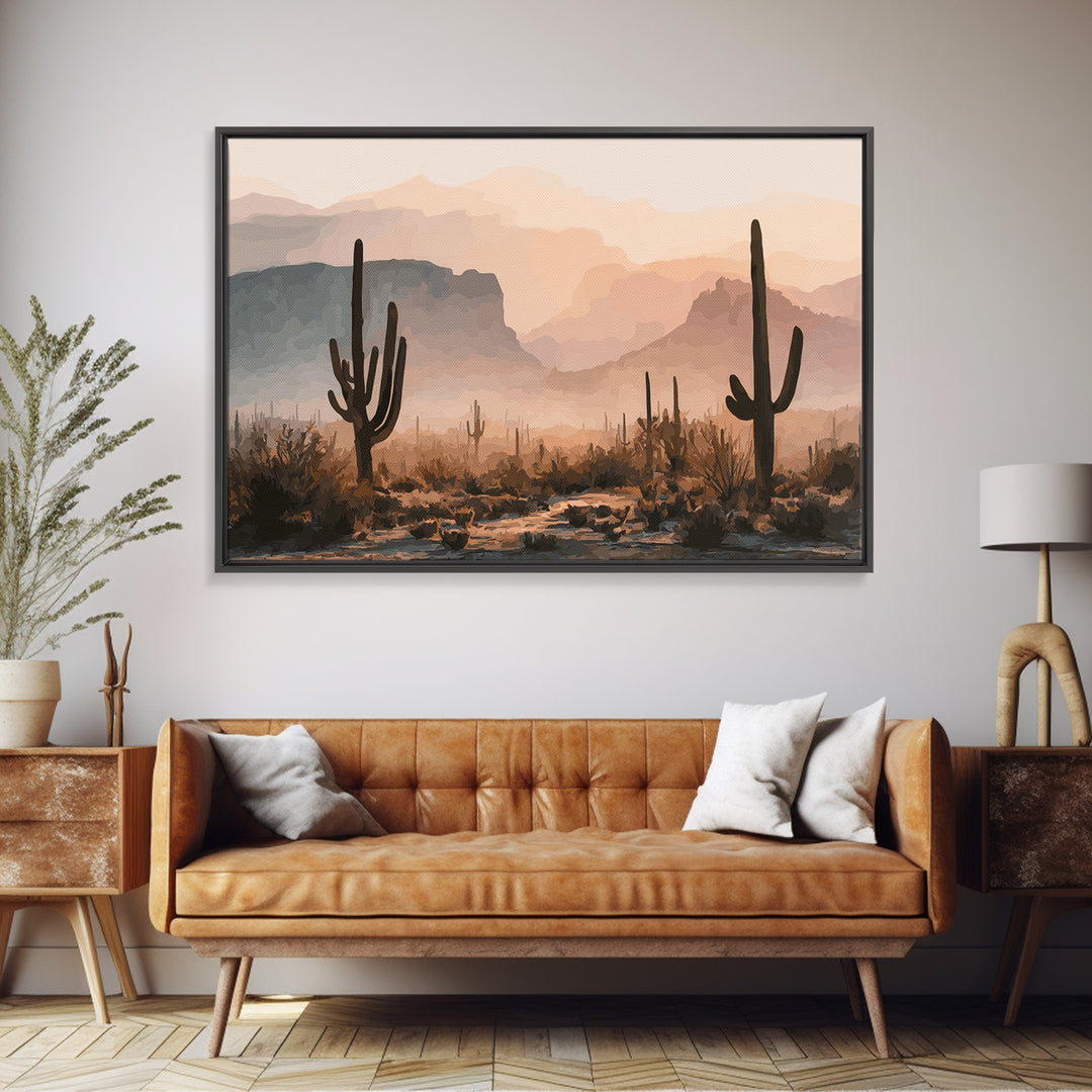 Quiet Desert Dusk Framed Canvas Print, Master Bedroom, Bedroom Wall Art, Bedroom Decor, Oil Painting, Sanctuary, Signs for Home, MAS-3x2-14