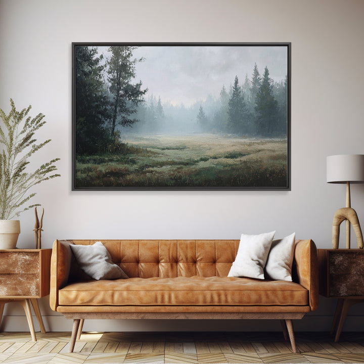 Calm Misty Forest Panorama Canvas Print, Master Bedroom, Above Bed Wall Decor, Bedroom Decor, Oil Painting, Sanctuary, MAS-3x2-32