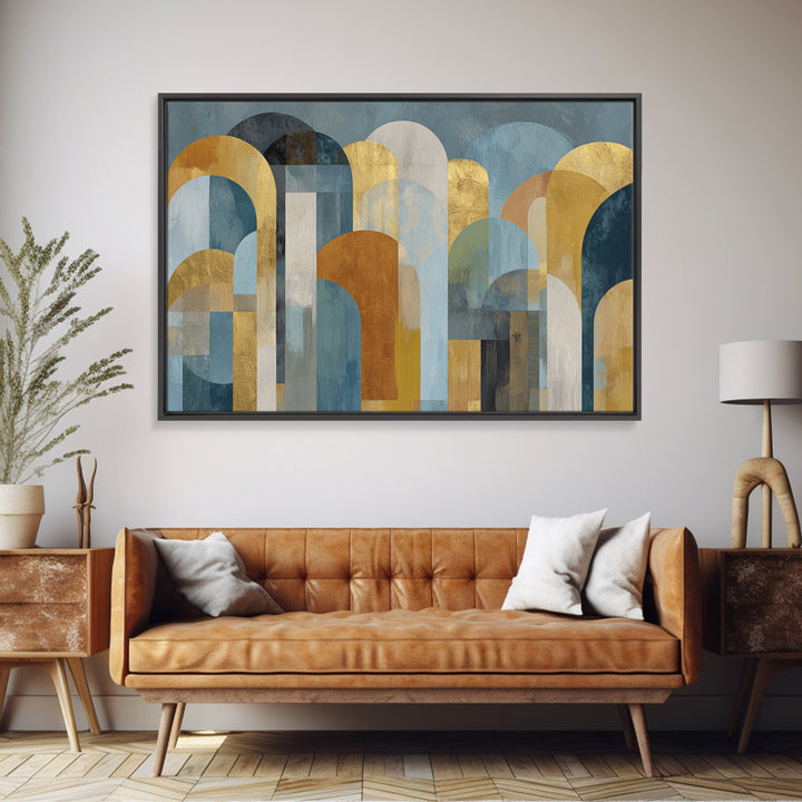 Gold Accented Abstract Arches Framed Canvas Print, Master Bedroom, Vinyl Wall Decal, Bedroom Decor, Abstract Art, Sanctuary, MAS-3x2-36