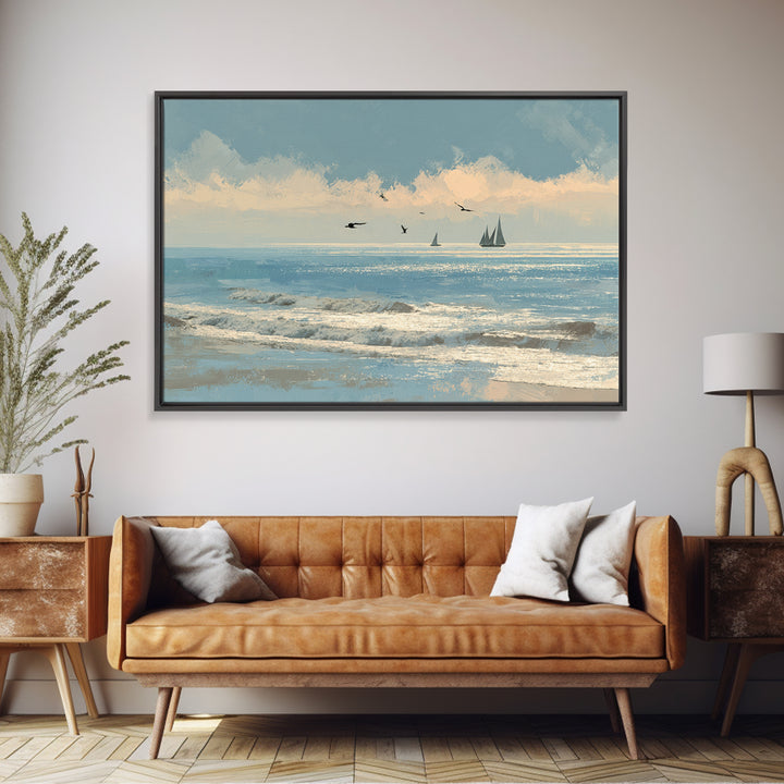 Hotel Coastal Landscape Canvas Print, Master Bedroom, Neutral Decor, Bedroom Decor, Oil Painting, Sanctuary, Home Decor, MAS-3x2-49