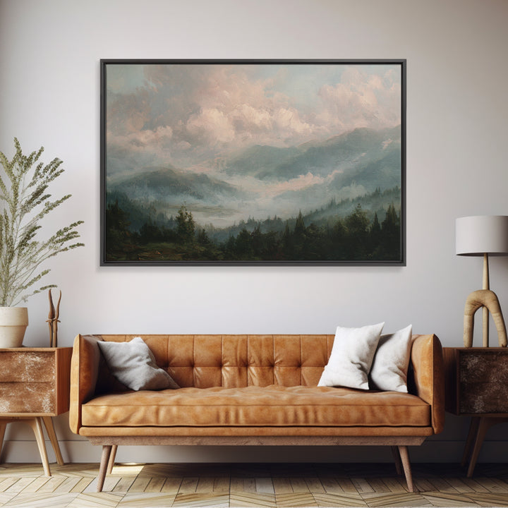 Blush and Taupe Cloudscape Framed Canvas Print, Master Bedroom, Over Bed Wall Art, Bedroom Decor, Oil Painting, Sanctuary, MAS-3x2-82