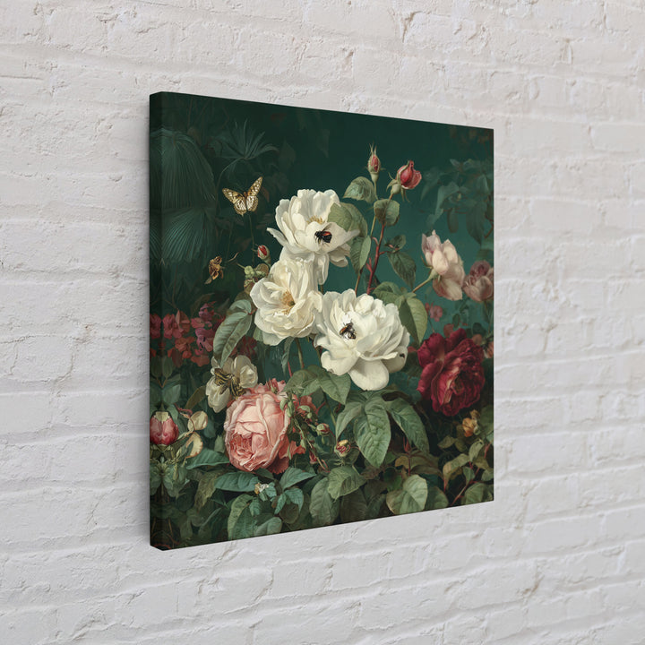 Lush Garden Wall of Roses Palms and Framed Canvas Print, Maximalist Art, Gallery Decor, Living Room Decor, Fine Art, Maximal, MAX-1x1-38