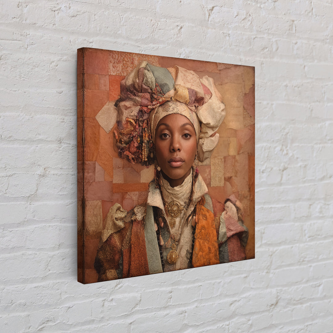 Ornate Portrait with Layered Textiles and Jewels Canvas Print, Maximalist Art, Home Decor, Living Room Decor, Fine Art, Maximal, MAX-1x1-4