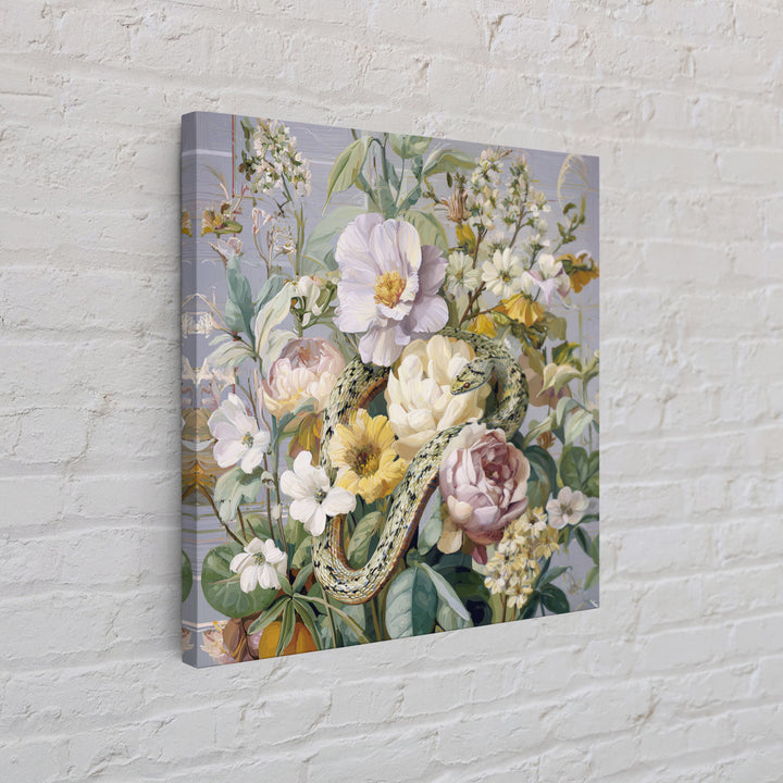 Highly Patterned Snake and Flower Composition Framed Canvas Print, Maximalist Art, Boho Decor, Living Room Decor, Maximal, MAX-1x1-61
