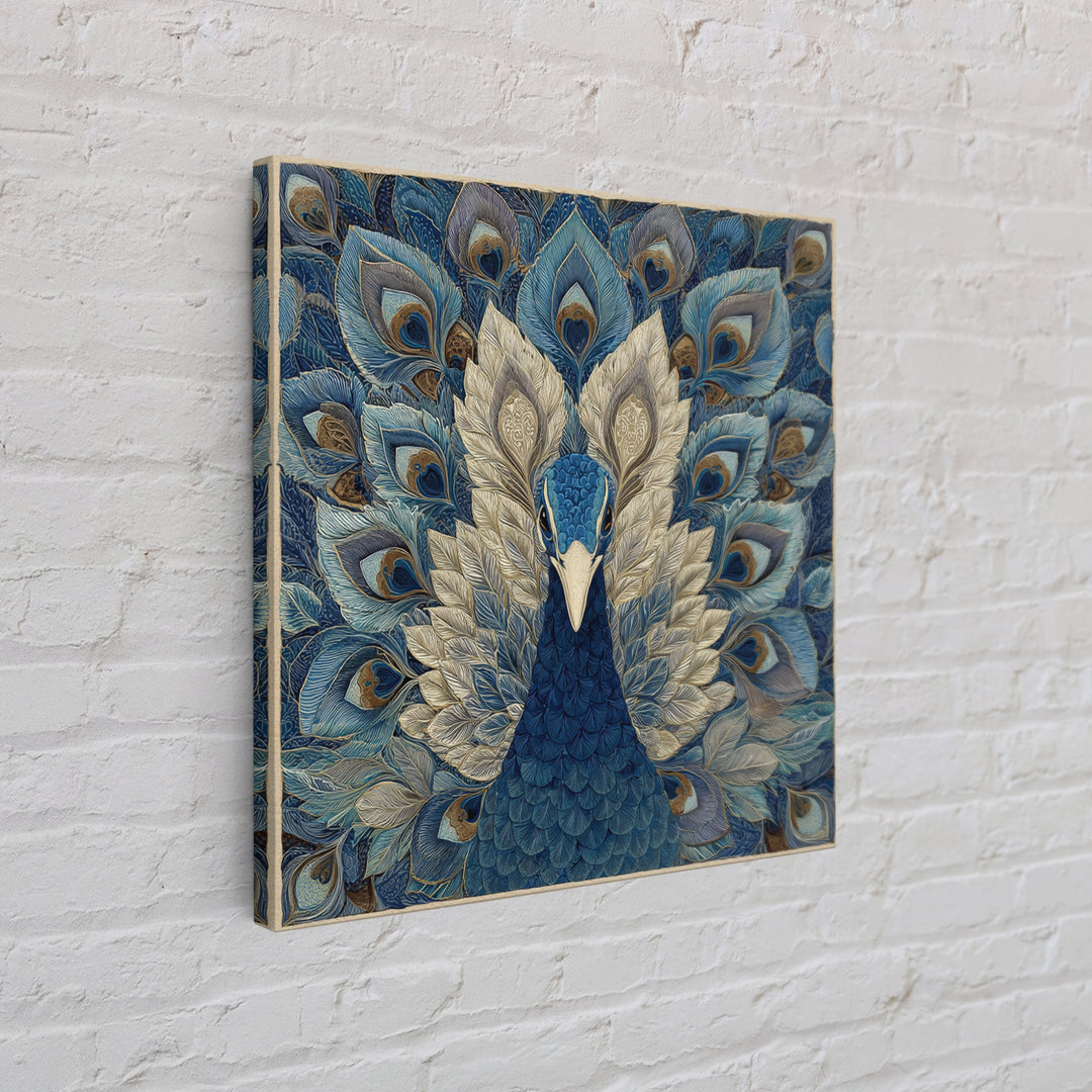 Dramatic Peacock with Oversized Feather Pattern Canvas Print, Maximalist Art, Fine Art Print, Living Room Decor, Maximal, MAX-1x1-80