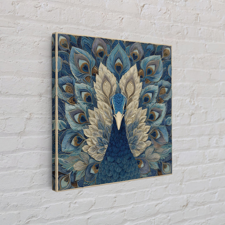 Dramatic Peacock with Oversized Feather Pattern Canvas Print, Maximalist Art, Fine Art Print, Living Room Decor, Maximal, MAX-1x1-80