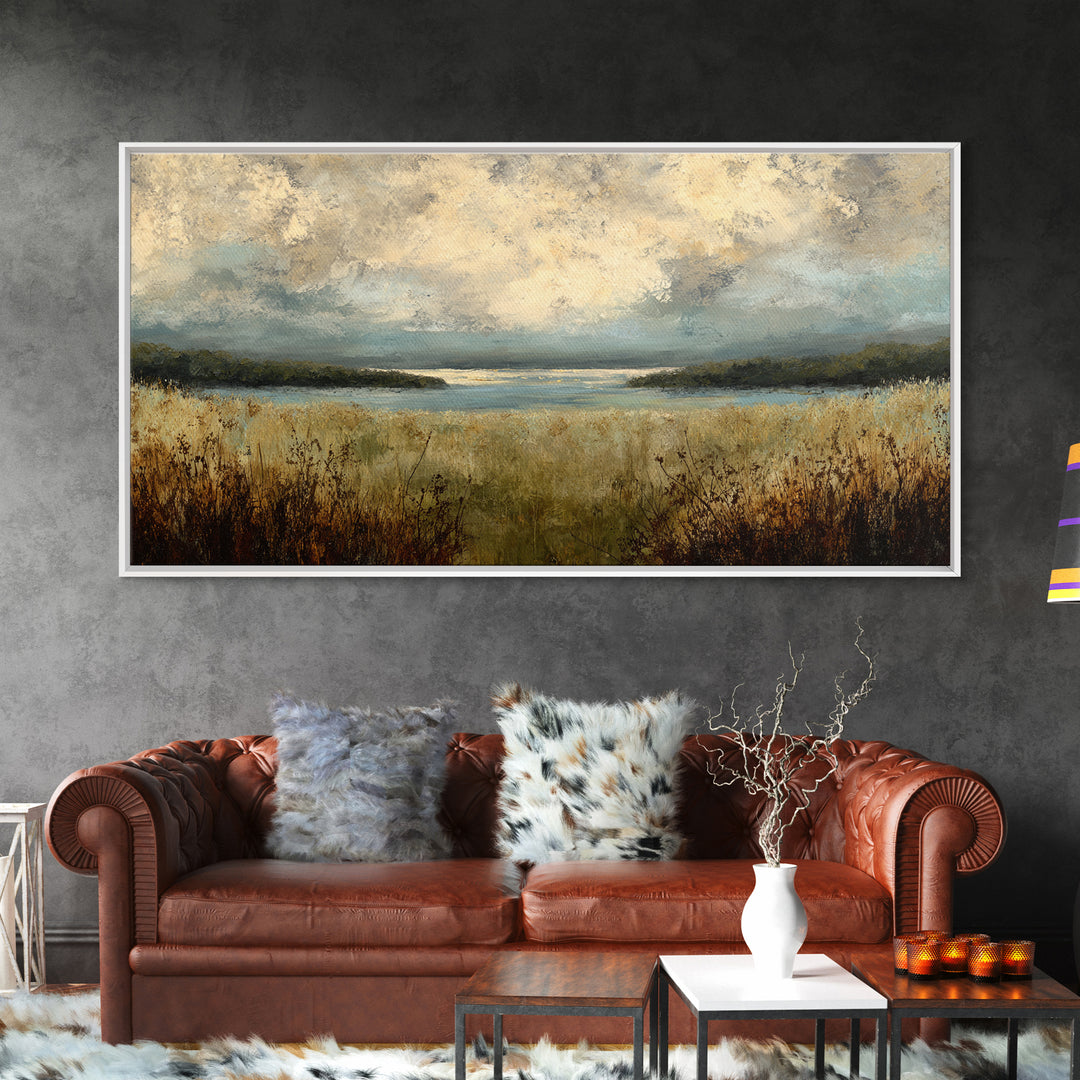 Eclectic Checkerboard Landscape Framed Canvas Print, Maximalist Art, Living Room Decor, Oil Painting, Maximal, MAX-2x1-1