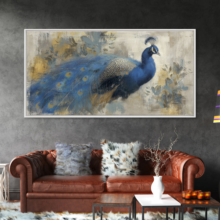 Dramatic Peacock with Oversized Feather Pattern Canvas Print, Maximalist Art, Modern Wall Art, Living Room Decor, Maximal, MAX-2x1-100