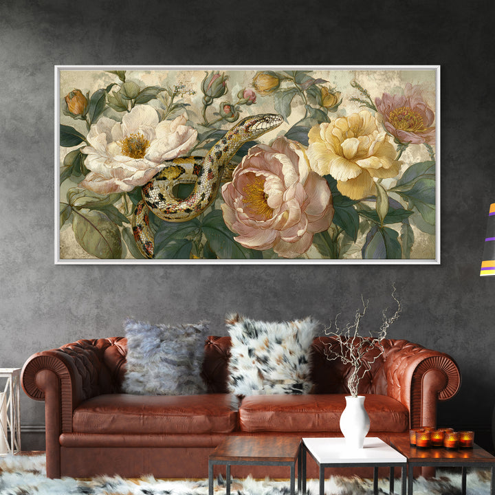 Highly Patterned Snake and Flower Composition Canvas Print, Maximalist Art, Living Room Decor, Maximal, Retro Wall Art, MAX-2x1-33