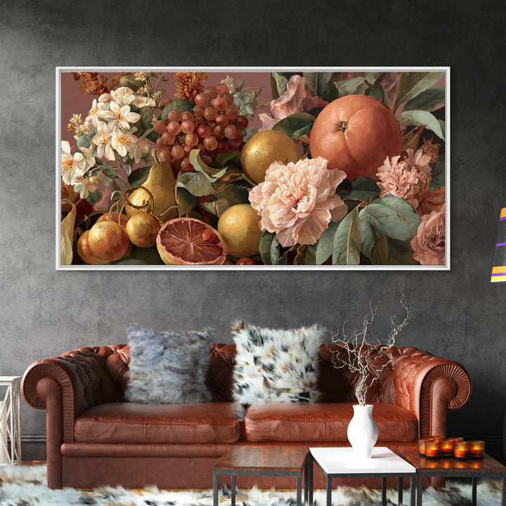 Rococo Fruit Feast Framed Canvas Print, Maximalist Art, Wall Art, Living Room Decor, Oil Painting, Maximal, Digital Print, MAX-2x1-35