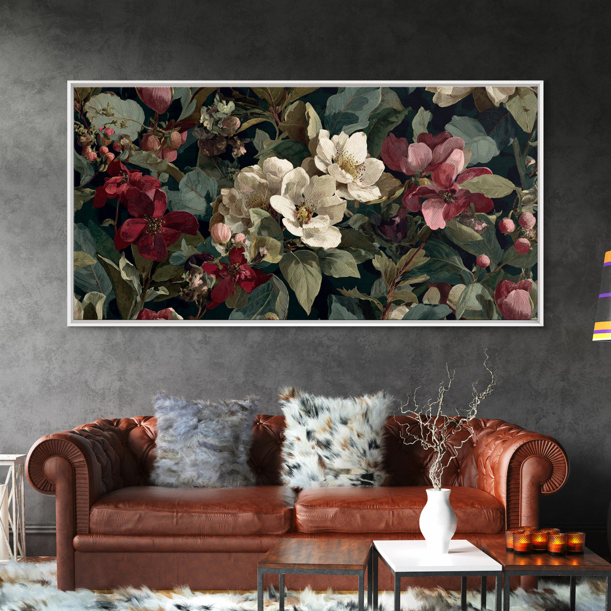 Crowded Botanical Tapestry Framed Canvas Print, Maximalist Art, Abstract Wall Art, Living Room Decor, Fine Art, Maximal, MAX-2x1-51
