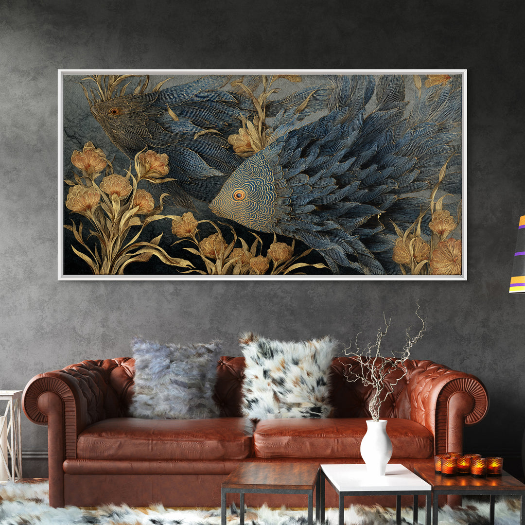 Wild Coral Reef Canvas Print, Maximalist Art, Art Nouveau, Living Room Decor, Fine Art, Maximal, Living Room Wall Art, MAX-2x1-61