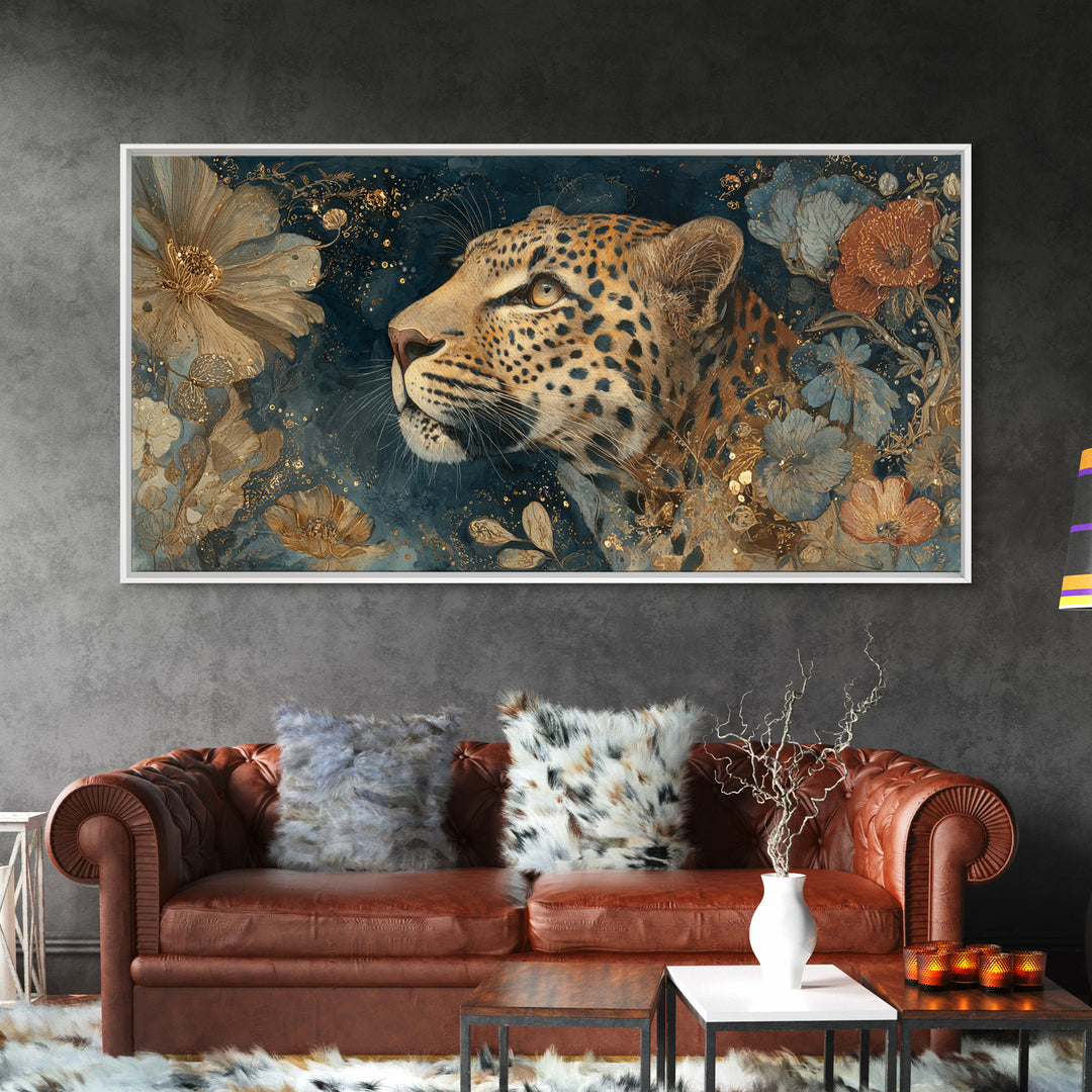 Rainbow Leopard Portrait Framed Canvas Print, Maximalist Art, Luxury Decor, Living Room Decor, Fine Art, Maximal, MAX-2x1-8