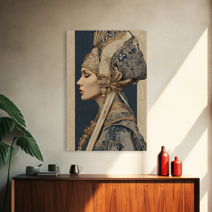 Ornate Portrait with Layered Textiles and Jewels Canvas Print, Maximalist Art, Printable Wall Art, Living Room Decor, Maximal, MAX-2x3-12