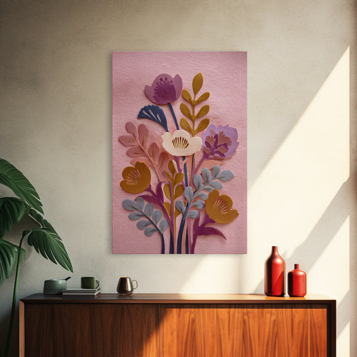 Matisse Inspired Cutouts with Vivid Floral Motifs Framed Canvas Print, Maximalist Art, Home Decor, Living Room Decor, Maximal, MAX-2x3-18
