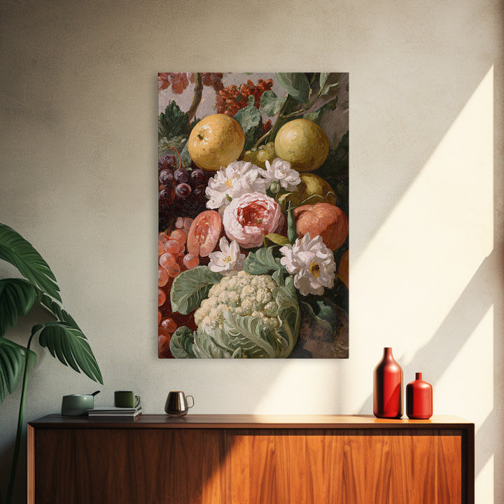 Rococo Fruit Feast Canvas Print, Maximalist Art, Digital Art, Living Room Decor, Maximal, Pink Wall Art, Dopamine Decor, MAX-2x3-23