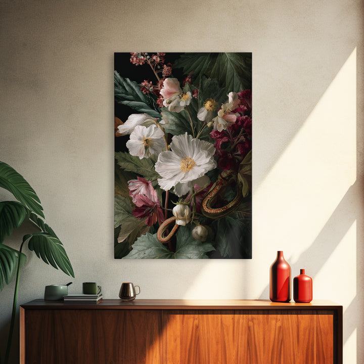 Highly Patterned Snake and Flower Composition Canvas Print, Maximalist Art, Living Room Decor, Oil Painting, Maximal, MAX-2x3-45
