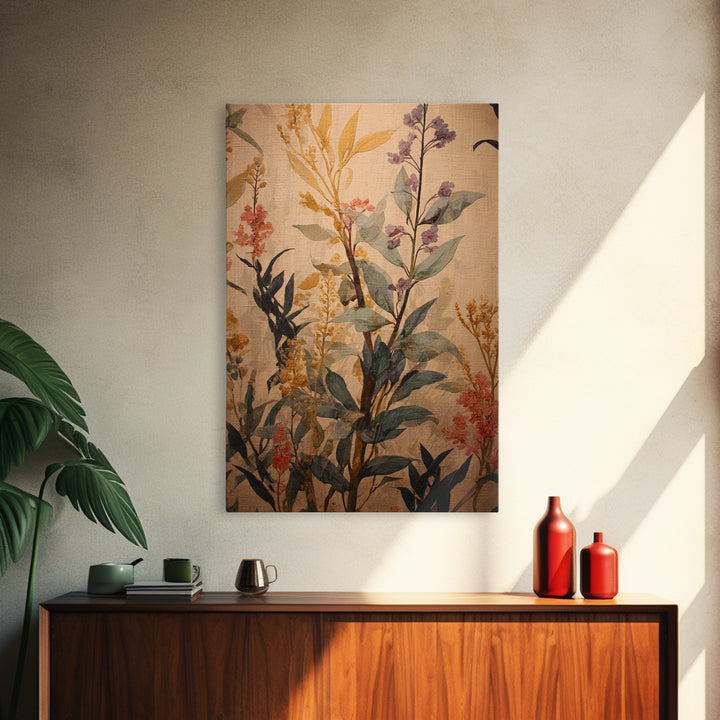 Crowded Botanical Tapestry Framed Canvas Print, Maximalist Art, Modern Art, Living Room Decor, Oil Painting, Maximal, MAX-2x3-87