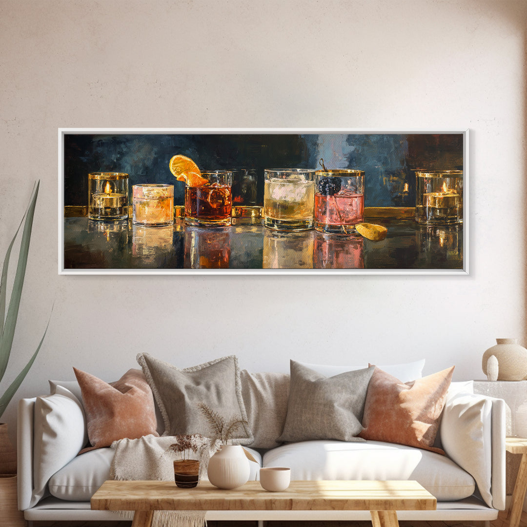 Retro Maximalist Cocktail Still Life Framed Canvas Print, Maximalist Art, Digital Art, Living Room Decor, Fine Art, Maximal, MAX-3x1-10
