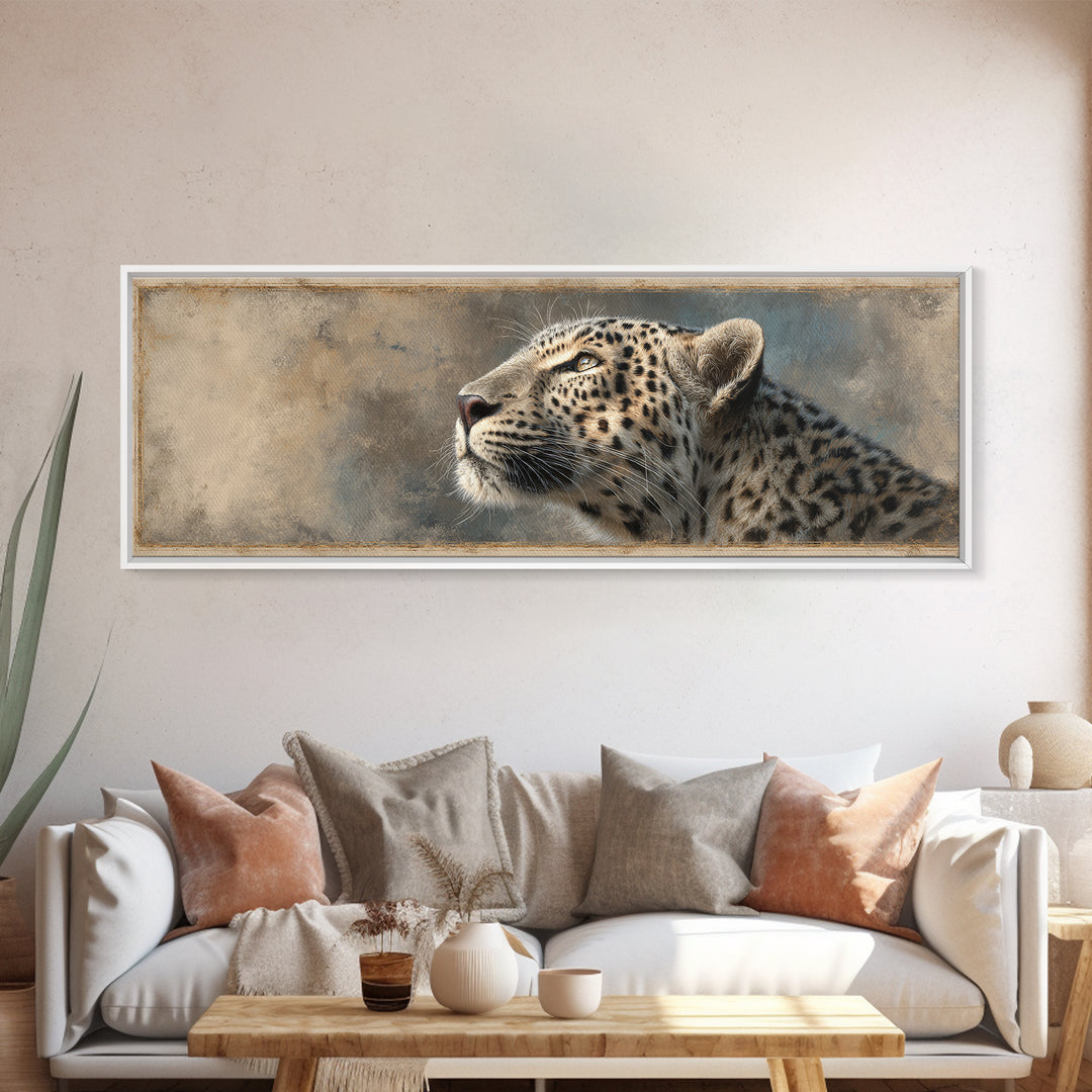 Rainbow Leopard Portrait Framed Canvas Print, Maximalist Art, Leopard Print, Living Room Decor, Oil Painting, Maximal, MAX-3x1-28