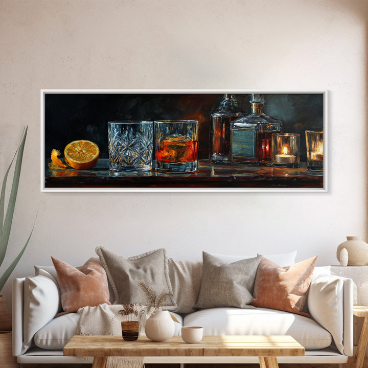 Retro Maximalist Cocktail Still Life Framed Canvas Print, Maximalist Art, Boho Wall Art, Living Room Decor, Fine Art, Maximal, MAX-3x1-82