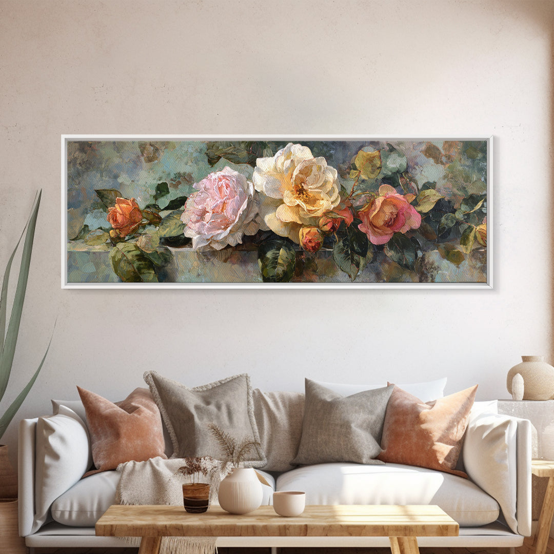 Baroque Roses Mixed Canvas Print, Maximalist Art, Living Room Wall Art, Living Room Decor, Abstract Art, Maximal, Boho Decor, MAX-3x1-94