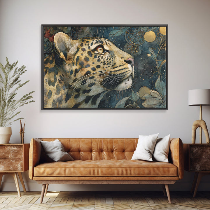Rainbow Leopard Portrait Framed Canvas Print, Maximalist Art, Leopard Print, Living Room Decor, Oil Painting, Maximal, MAX-3x2-40