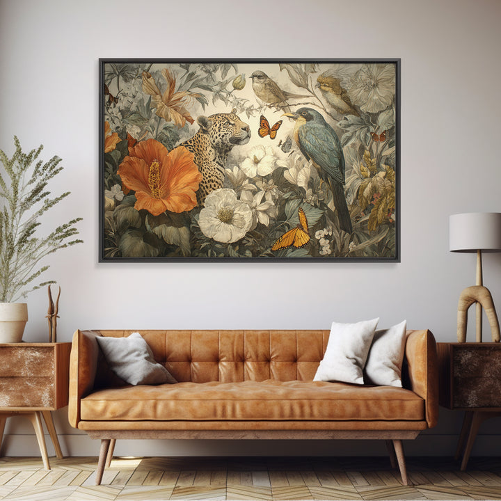 Explosive Floral Jungle Framed Canvas Print, Maximalist Art, Modern Art, Living Room Decor, Oil Painting, Maximal, MAX-3x2-5
