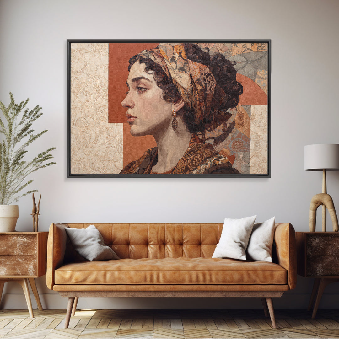 Ornate Portrait with Layered Textiles and Jewels Canvas Print, Maximalist Art, Unique Wall Art, Living Room Decor, Maximal, MAX-3x2-8