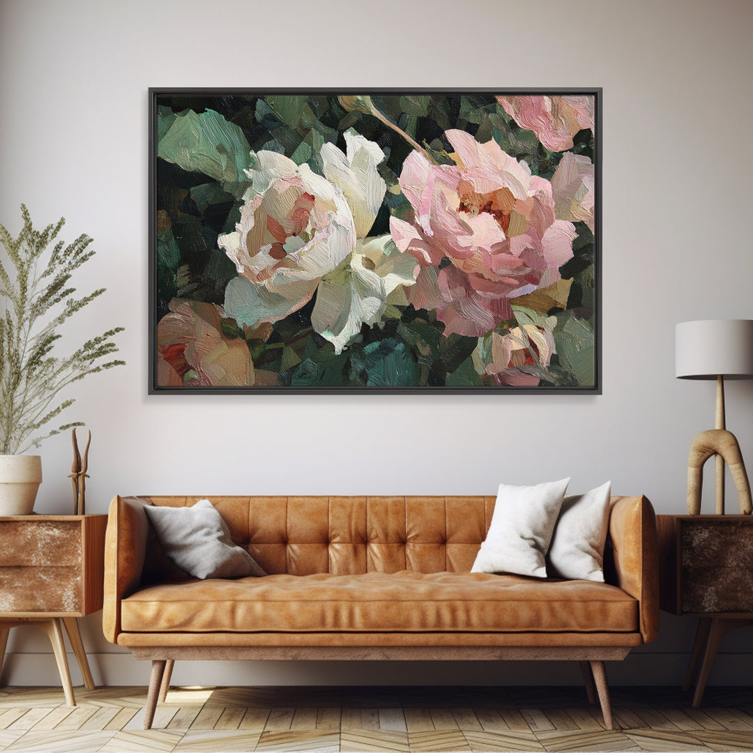 Baroque Roses Mixed Framed Canvas Print, Maximalist Art, Leopard Print, Living Room Decor, Abstract Art, Maximal, MAX-3x2-82
