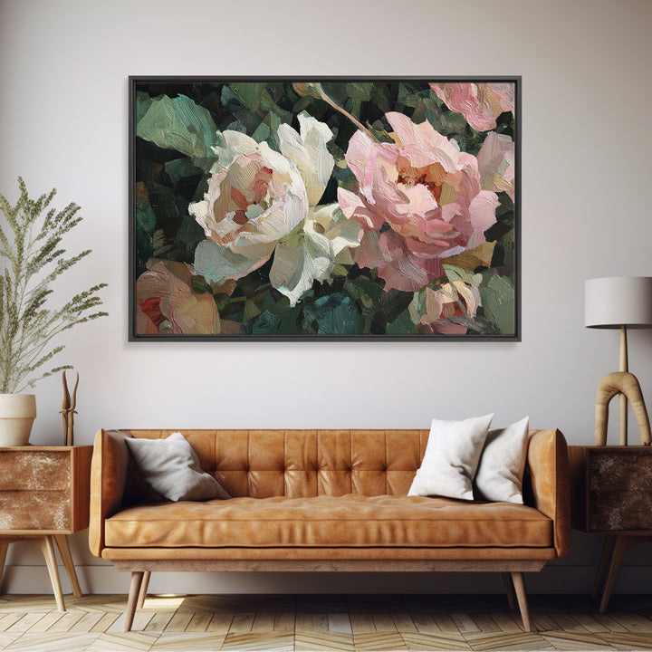 Baroque Roses Mixed Framed Canvas Print, Maximalist Art, Leopard Print, Living Room Decor, Abstract Art, Maximal, MAX-3x2-82