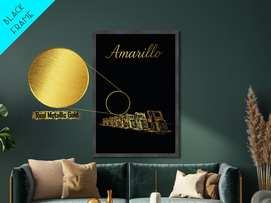 Amarillo Texas Art, Metallic Gold Print, Wood Framed Art, Metal Art, Office Decor, Retirement Travel Gift, College Dorm Gift