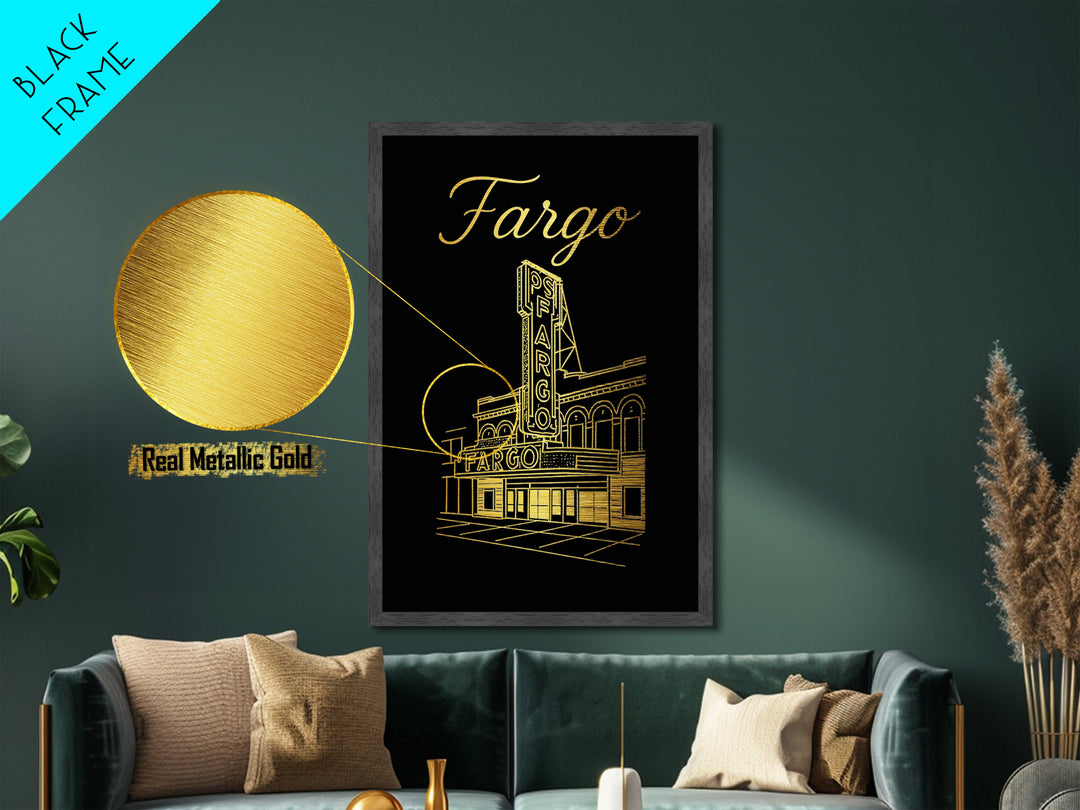 Fargo North Dakota Travel, Metallic Gold Art, Wood Framed Art, Metal Art, Modern Wall Art, Graduation Gift, Entryway Wall Print
