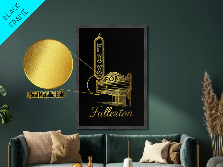 Fullerton California Travel, Metallic Gold Art, Wood Framed Art, Metal Art, Modern Skyline Wall Print, Retirement Gift, Bedroom Wall Art