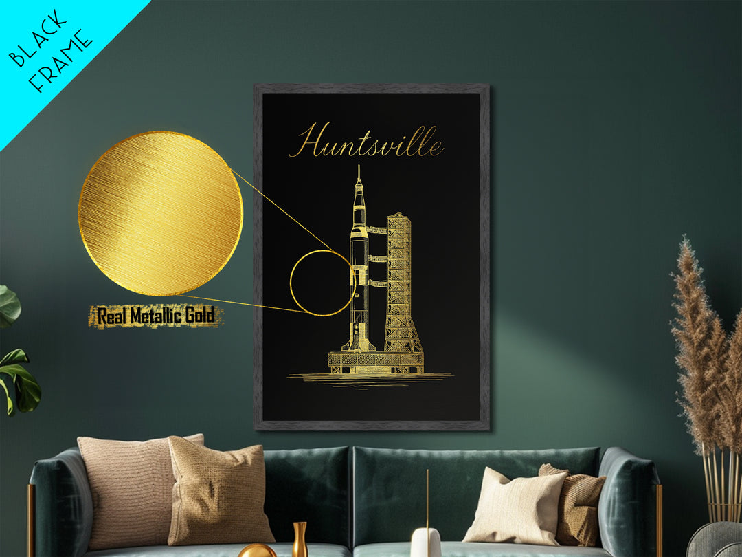 Huntsville Alabama Art, Metallic Gold Print, Wood Framed Art, Metal Art, Modern Wall Art, Graduation Gift, Bedroom Wall Art