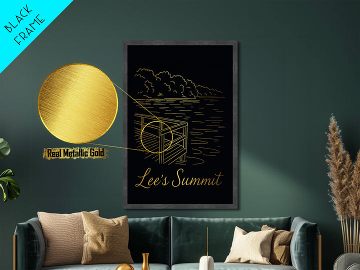 Lees Summit Missouri Art, Metallic Gold Print, Wood Framed Art, Metal Art, Modern Wall Art, Anniversary Gift, Hallway Wall Art