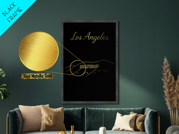Los Angeles California Art, Metallic Gold Print, Wood Framed Art, Metal Art, Graduation Gift, Entryway Wall Print, Hallway Wall Art